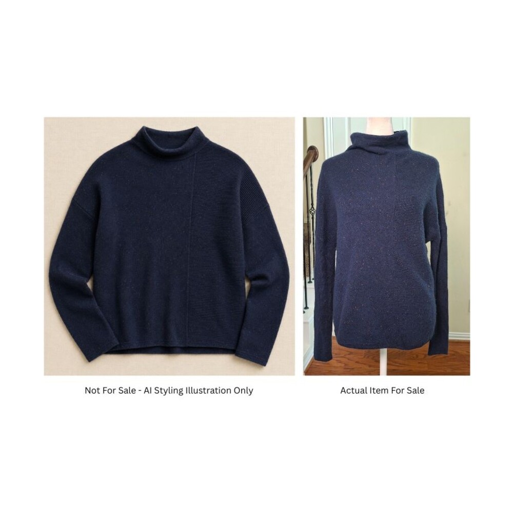 Nordstrom Signature 100% Cashmere Sweater Blue Speckle Women S Mixed Knit Mock